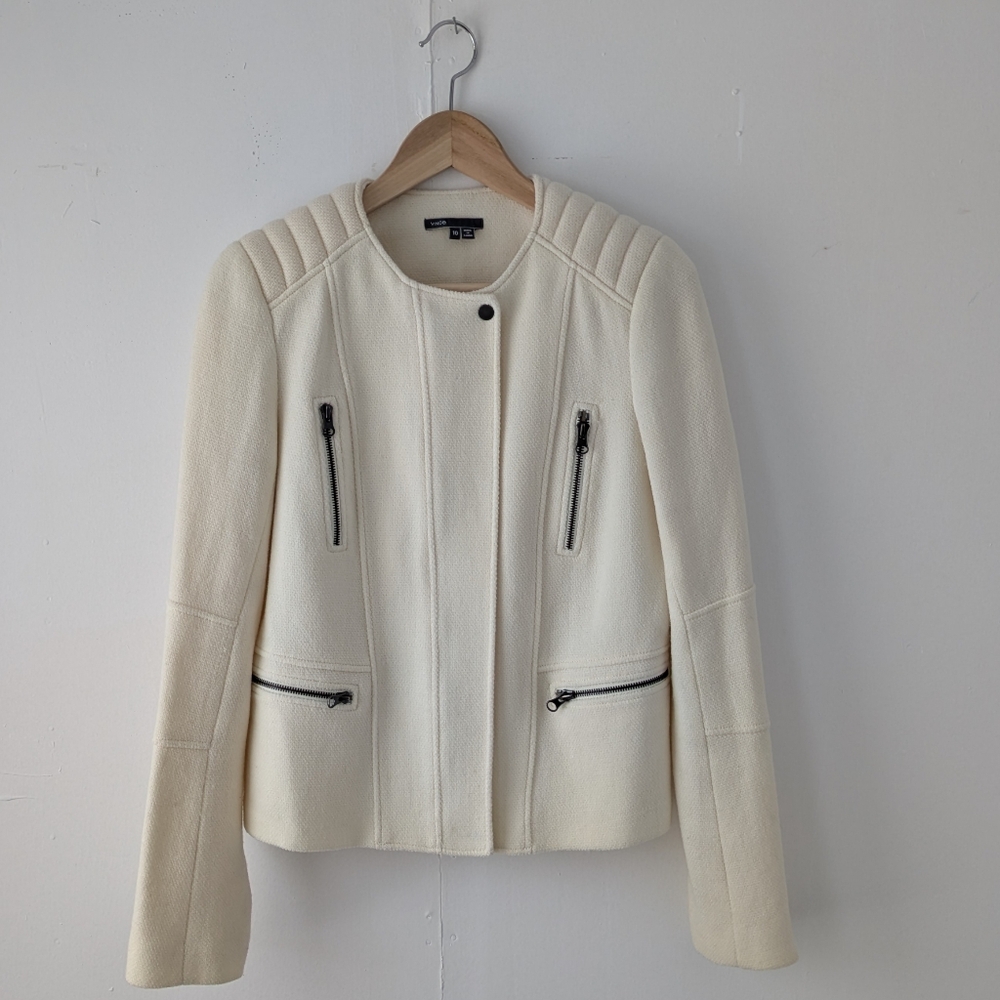Vince Cream Wool Blend Blazer Jacket - Zipper Detail - Size 10